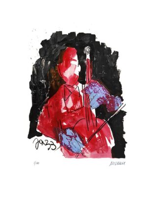 Armin Mueller-Stahl Bassist in Rot Giclée-Print Galerie Hunold