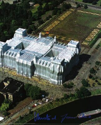 Christo Reichstag, Luftaufnahme von Ost nach West, (handsigniert)