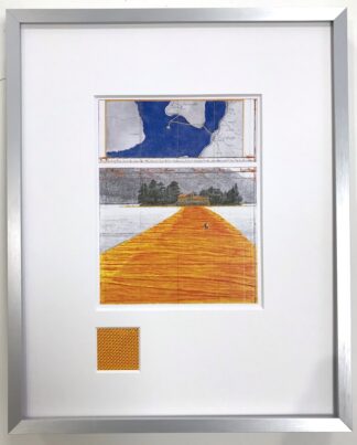 Christo | The Floating Piers - gerahmter Miniprint 4 mit Originalstoff