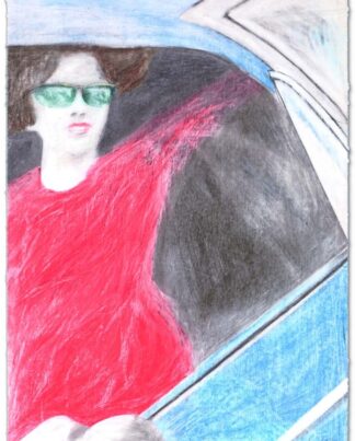 James Francis Gill woman with red dress in blue car