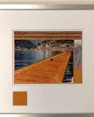 Christo The Floating Piers - gerahmter Miniprint 1 mit Originalstoff